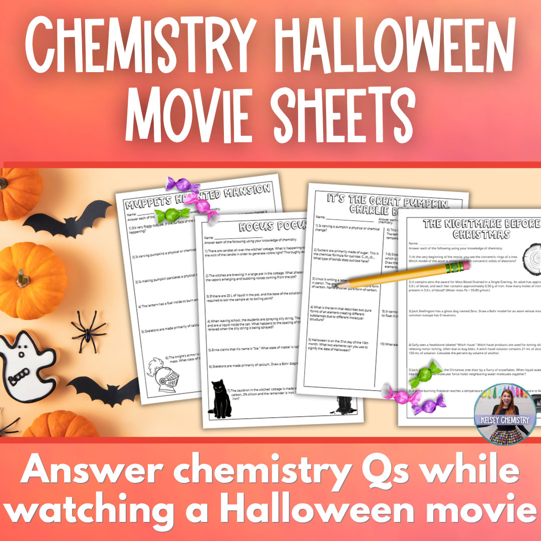 Halloween Movie Sheets for Chemistry Classes, Full Length and Short Movies