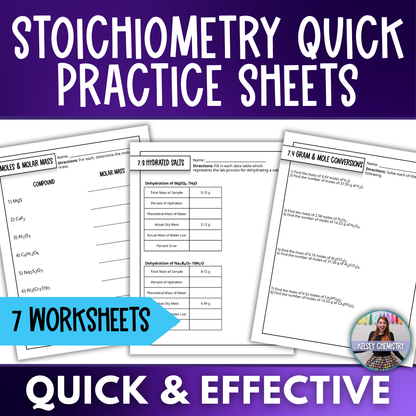Mole & Stoichiometry Quick Practice Worksheets, Homework, Classwork