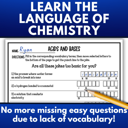 Acids and Bases Vocabulary Review Puzzles, Crossword, Flash Cards, Quiz & More