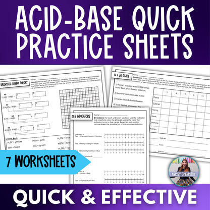 Acids and Bases Quick Practice Worksheets, Homework, Classwork