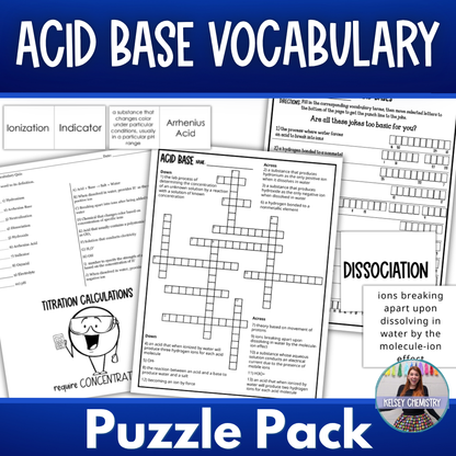 Acids and Bases Vocabulary Review Puzzles, Crossword, Flash Cards, Quiz & More