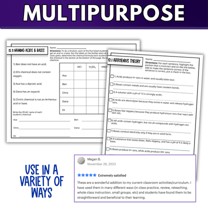 Acids and Bases Quick Practice Worksheets, Homework, Classwork
