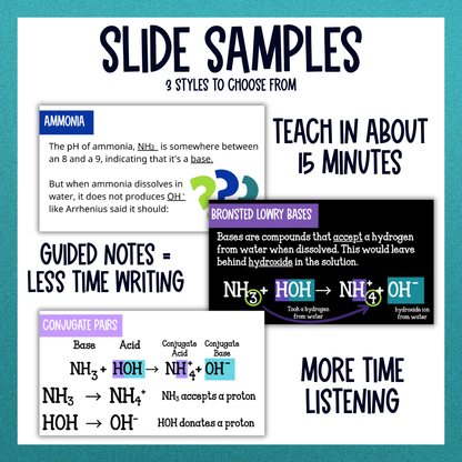 Acid Base Guided Notes Unit with Test, Vocabulary and Practice Worksheets