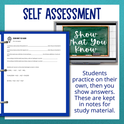Acid Base Guided Notes Unit with Test, Vocabulary and Practice Worksheets