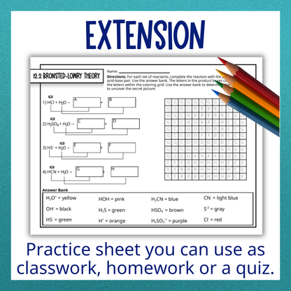 Acid Base Guided Notes Unit with Test, Vocabulary and Practice Worksheets