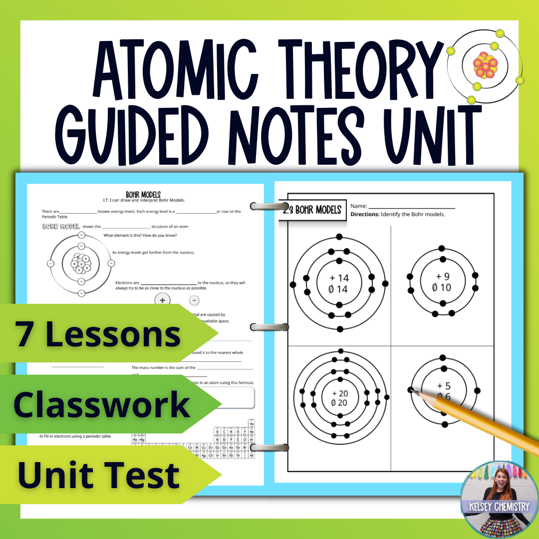Atomic Theory Unit Bundle, Practice Worksheets, Unit Test, Vocabulary Activities