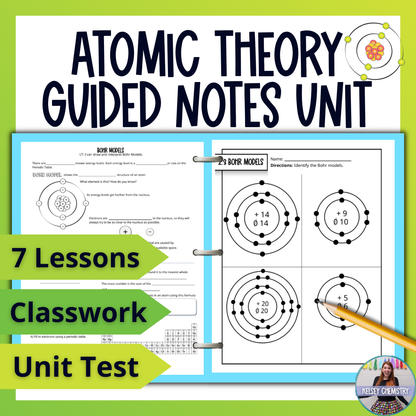 Atomic Theory Unit Bundle, Practice Worksheets, Unit Test, Vocabulary Activities
