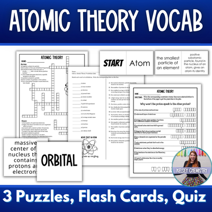 Atomic Theory & Structure Vocabulary Activity Pack, Crossword, Flash Cards, Quiz