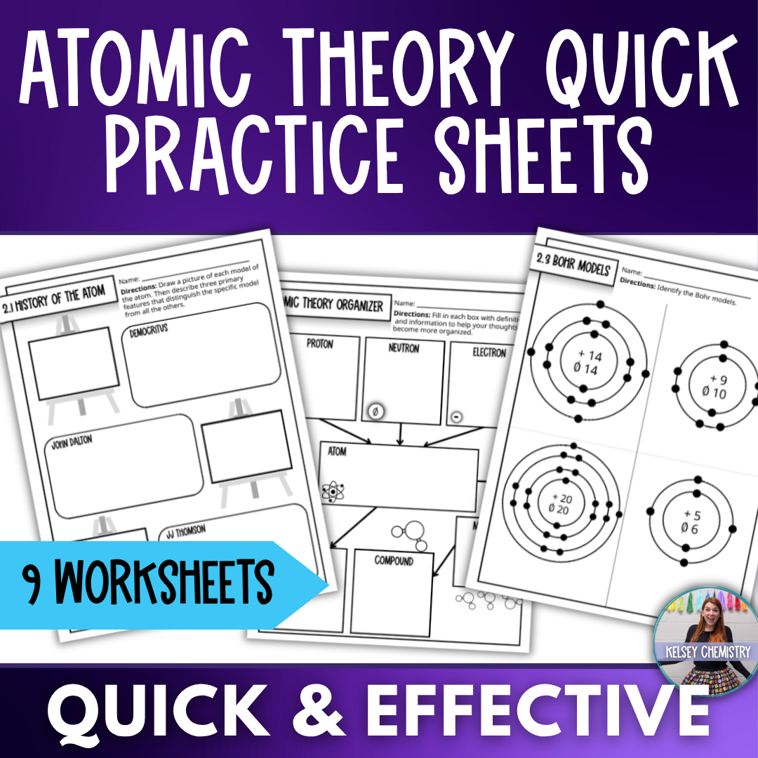 Atomic Theory and Structure Quick Practice Worksheets, Chemistry Homework
