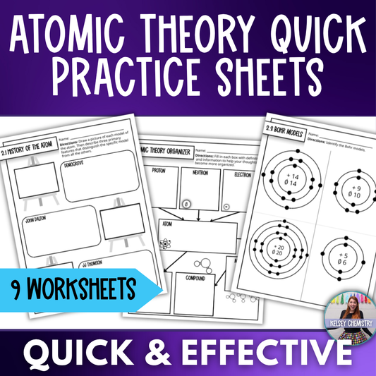 Atomic Theory and Structure Quick Practice Worksheets, Chemistry Homework