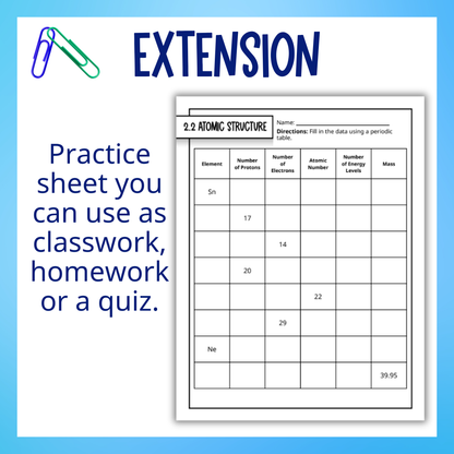 Atomic Theory Unit Bundle, Practice Worksheets, Unit Test, Vocabulary Activities