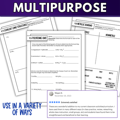 Chemical Bonding and Nomenclature Quick Practice Worksheets, Homework, Classwork