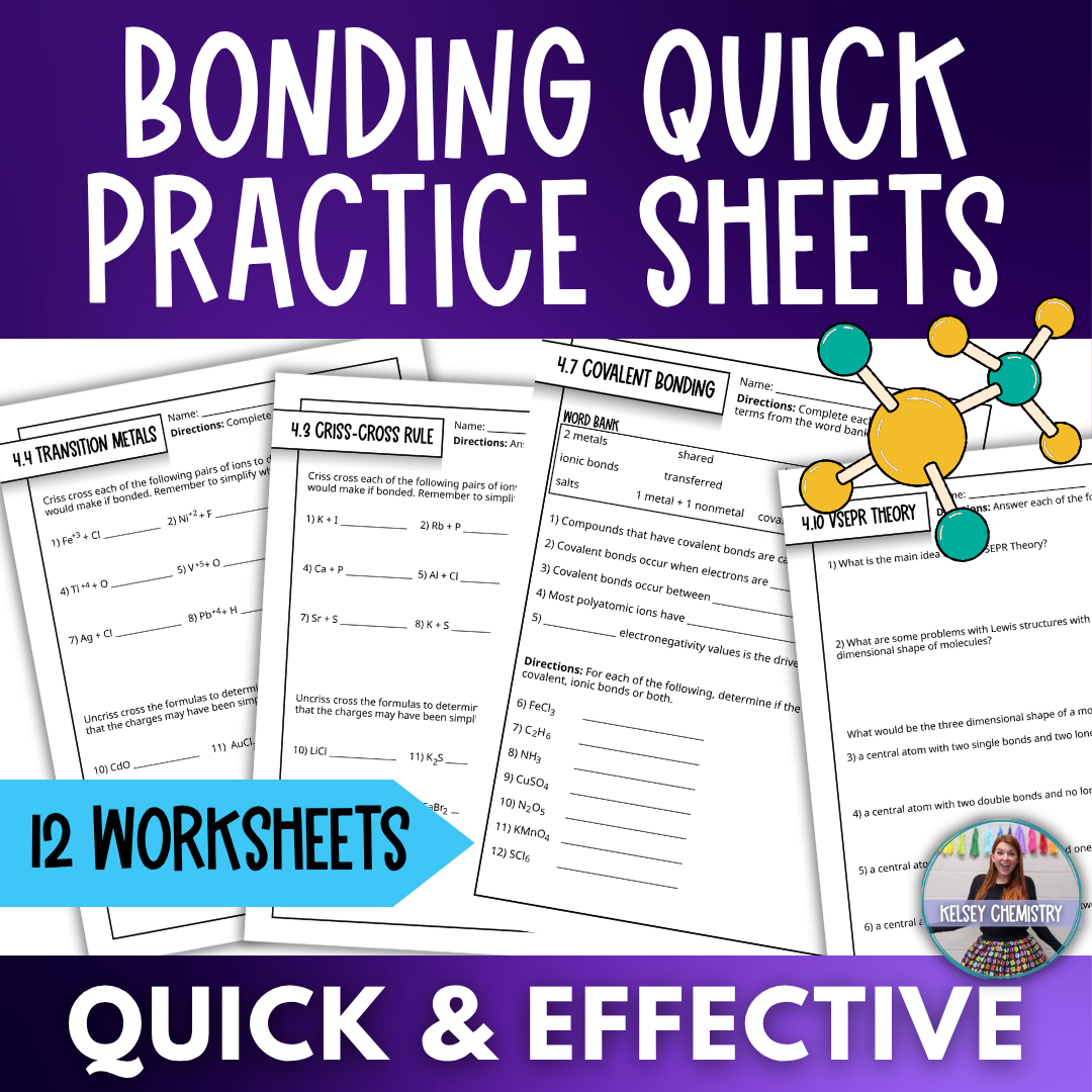 Chemical Bonding and Nomenclature Quick Practice Worksheets, Homework, Classwork