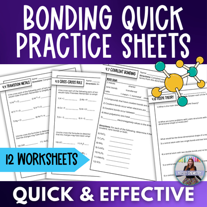 Chemical Bonding and Nomenclature Quick Practice Worksheets, Homework, Classwork