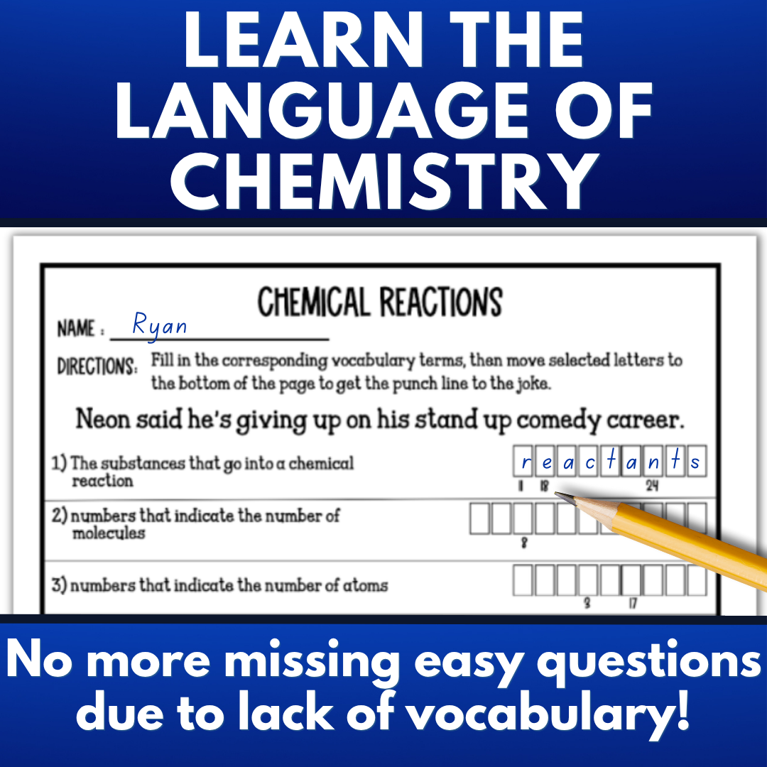 Chemical Reactions Vocabulary Activity Bundle: Crossword, Joke Puzzle and more