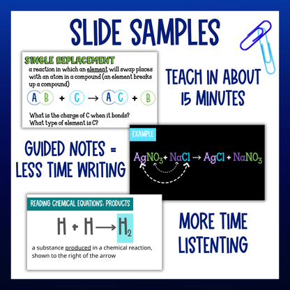 Chemical Reactions and Equations Guided Notes Unit Bundle with Worksheets & Test