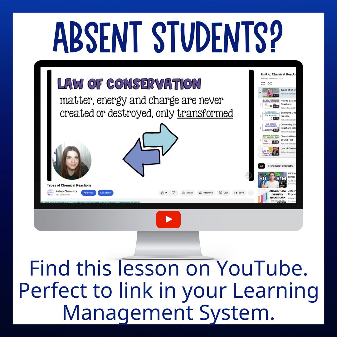 Chemical Reactions and Equations Guided Notes Unit Bundle with Worksheets & Test