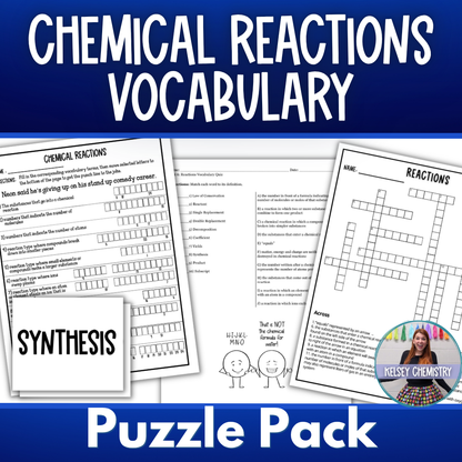 Chemical Reactions Vocabulary Activity Bundle: Crossword, Joke Puzzle and more