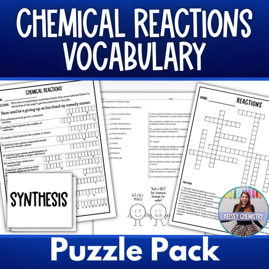 Chemical Reactions Vocabulary Activity Bundle: Crossword, Joke Puzzle and more