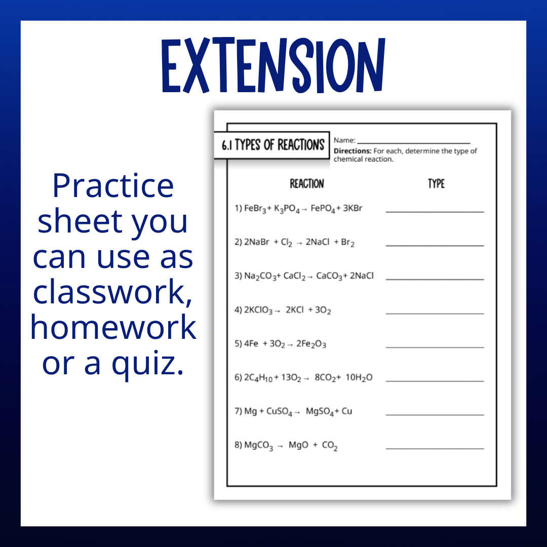 Chemical Reactions and Equations Guided Notes Unit Bundle with Worksheets & Test