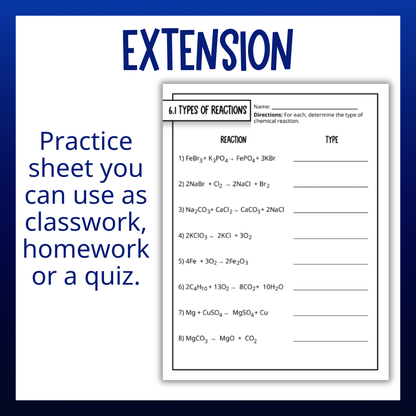 Chemical Reactions and Equations Guided Notes Unit Bundle with Worksheets & Test
