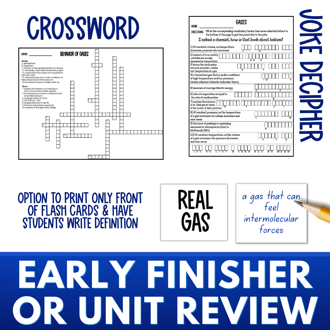 chemistry gases vocabulary crossword puzzle and joke decipher puzzle