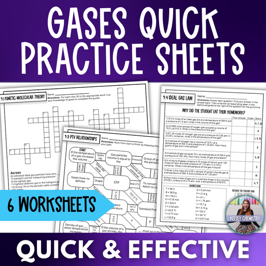 Chemistry of Gases Quick Practice Worksheets, Homework, Classwork