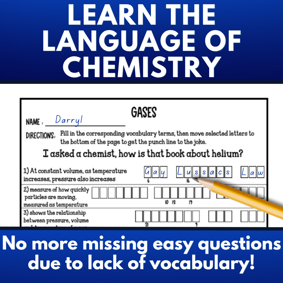 chemistry worksheet for gases vocabulary terms joke puzzle
