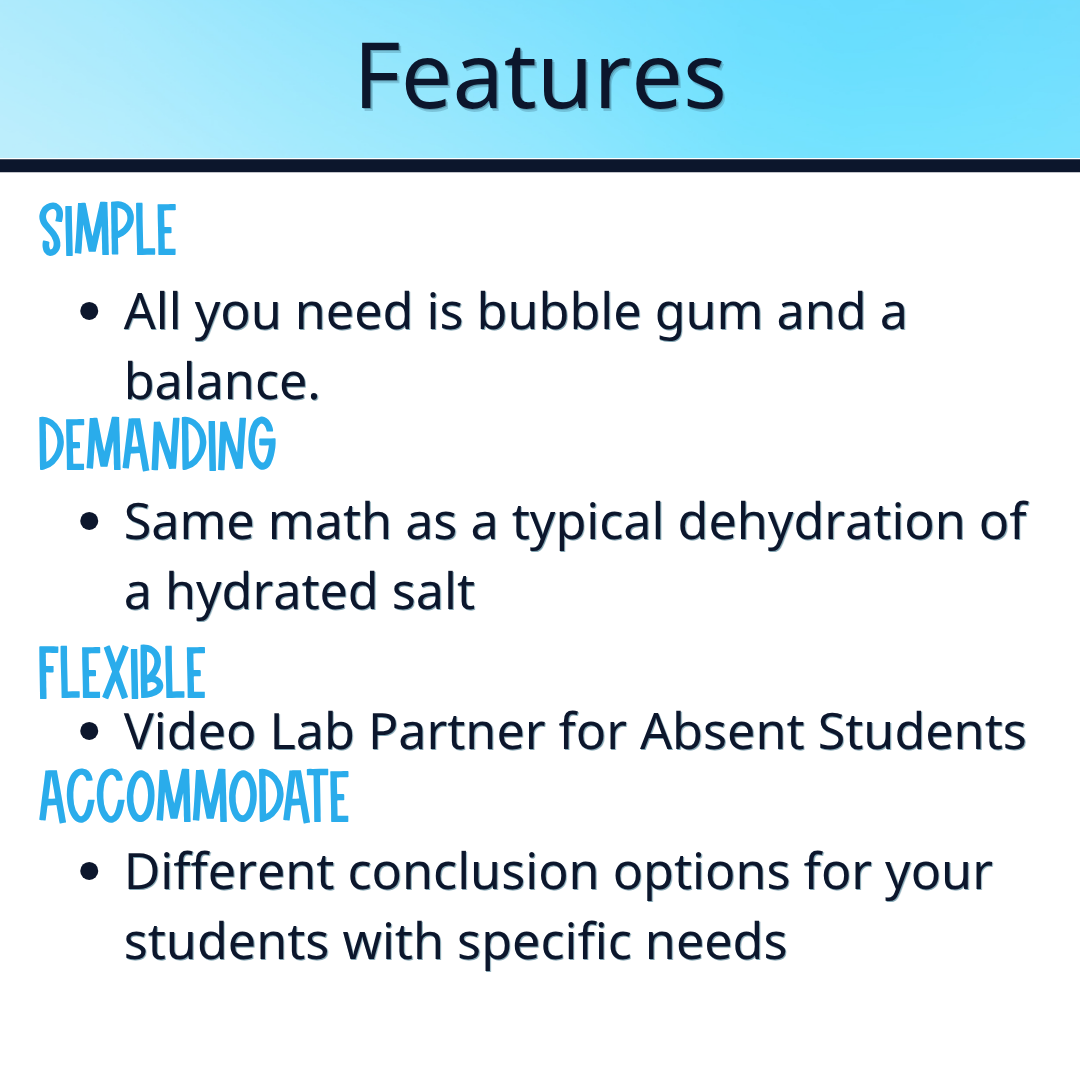 Hydrate Lab Activity Using Bubble Gum with Quick Calculator for Teacher