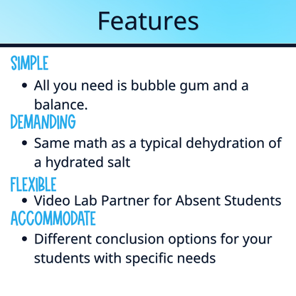 Hydrate Lab Activity Using Bubble Gum with Quick Calculator for Teacher