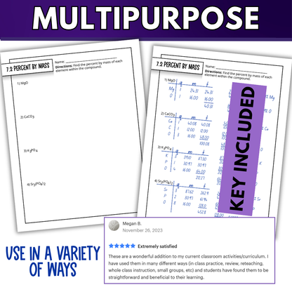 Mole & Stoichiometry Quick Practice Worksheets, Homework, Classwork