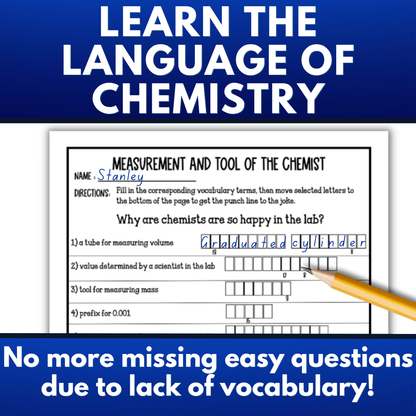 Chemistry Vocabulary Activity - Units, Measurement and Tools, Crossword, Puzzle