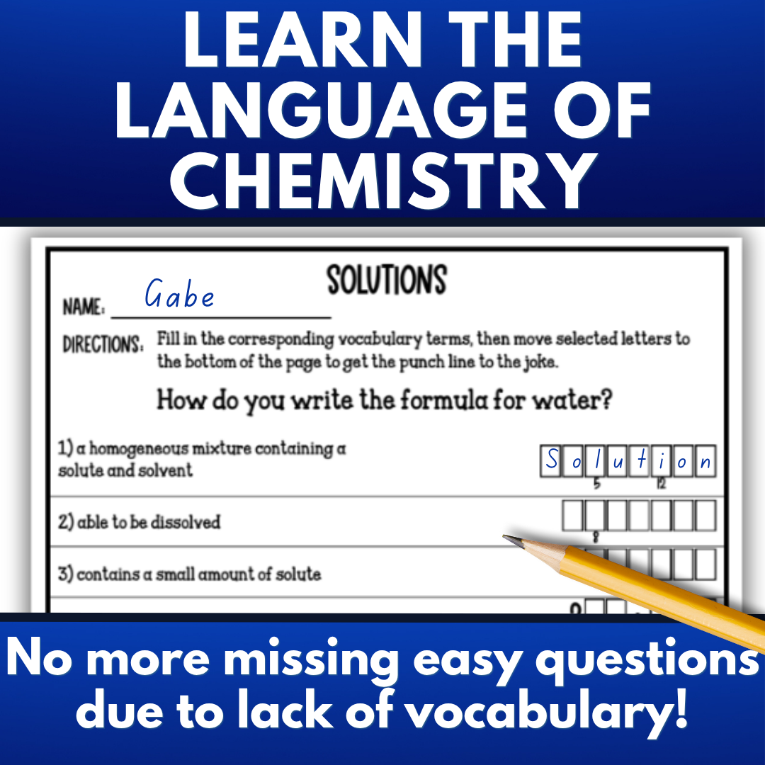 Solutions Chemistry Vocabulary Review: Crossword, Puzzle, Flash Cards, Quiz