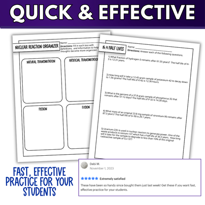 Nuclear Chemistry Quick Practice Worksheets, Homework, Classwork