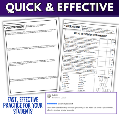 Chemistry of Gases Quick Practice Worksheets, Homework, Classwork