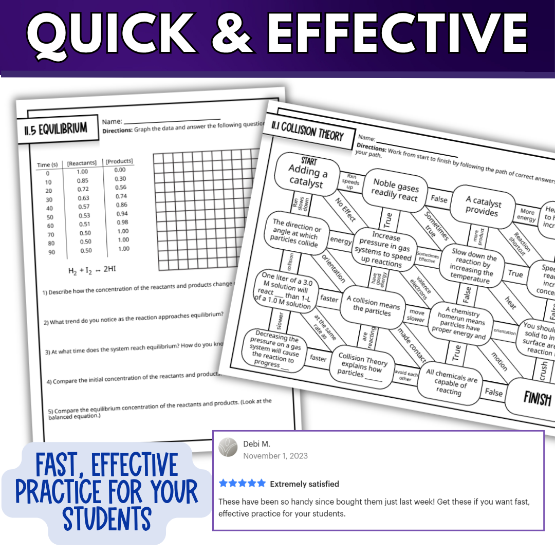Kinetics & Equilibrium Quick Practice Worksheets, Homework, Classwork