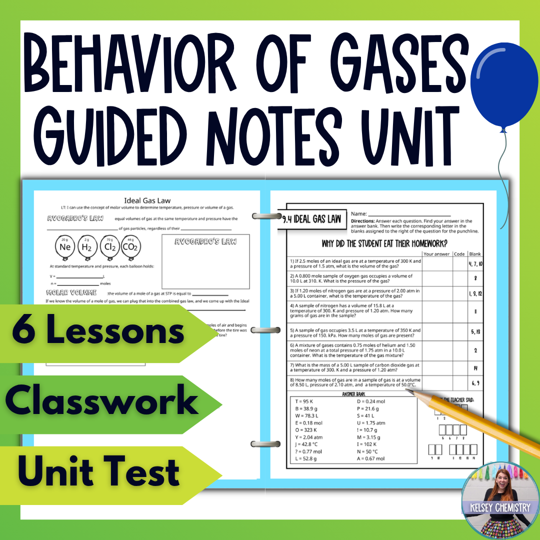 Behavior of Gases Unit Bundle with Practice Worksheets and Test for Chemistry