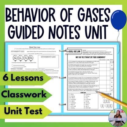 Behavior of Gases Unit Bundle with Practice Worksheets and Test for Chemistry