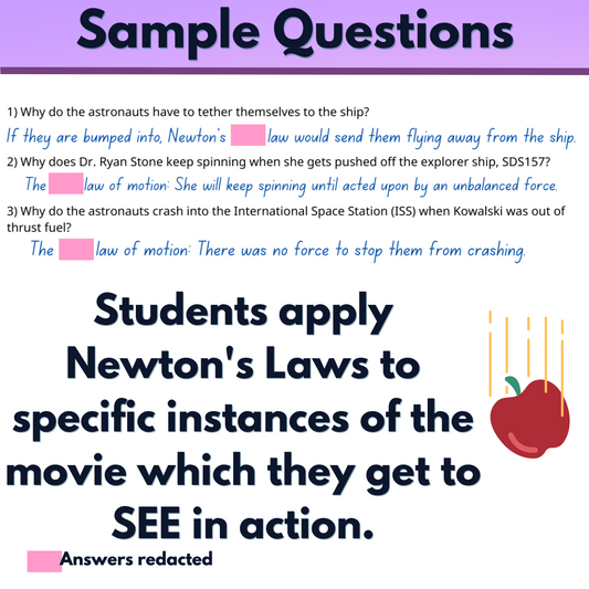 Gravity Movie Question Sheet Newton's Laws of Motion Activity Print or Digital