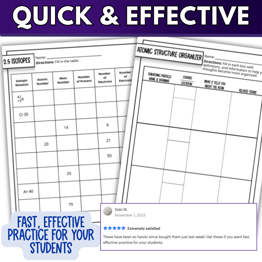 Atomic Theory and Structure Quick Practice Worksheets, Chemistry Homework
