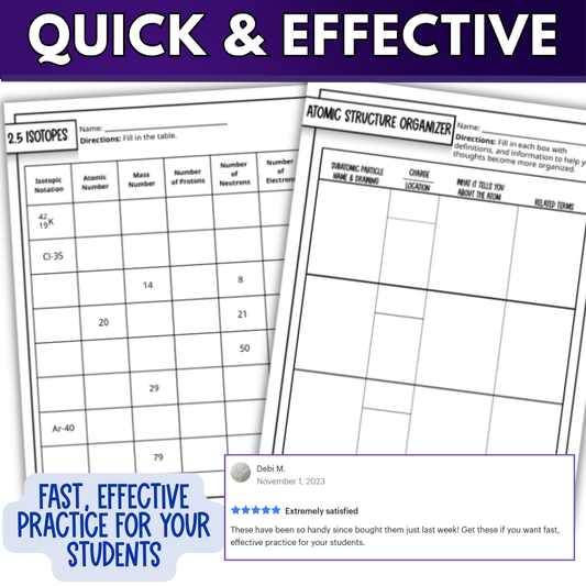 Atomic Theory and Structure Quick Practice Worksheets, Chemistry Homework