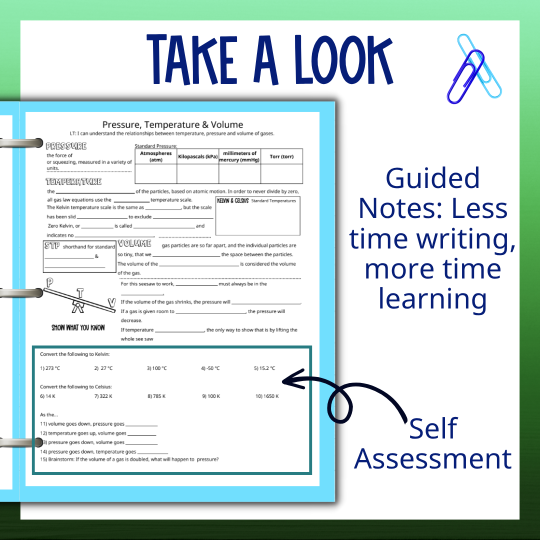 Behavior of Gases Unit Bundle with Practice Worksheets and Test for Chemistry