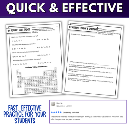 Periodic Table Quick Practice Worksheets, Review, Homework, Classwork