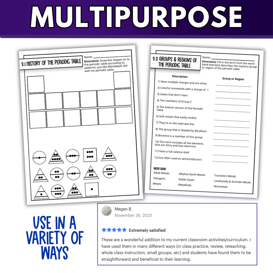 Periodic Table Quick Practice Worksheets, Review, Homework, Classwork