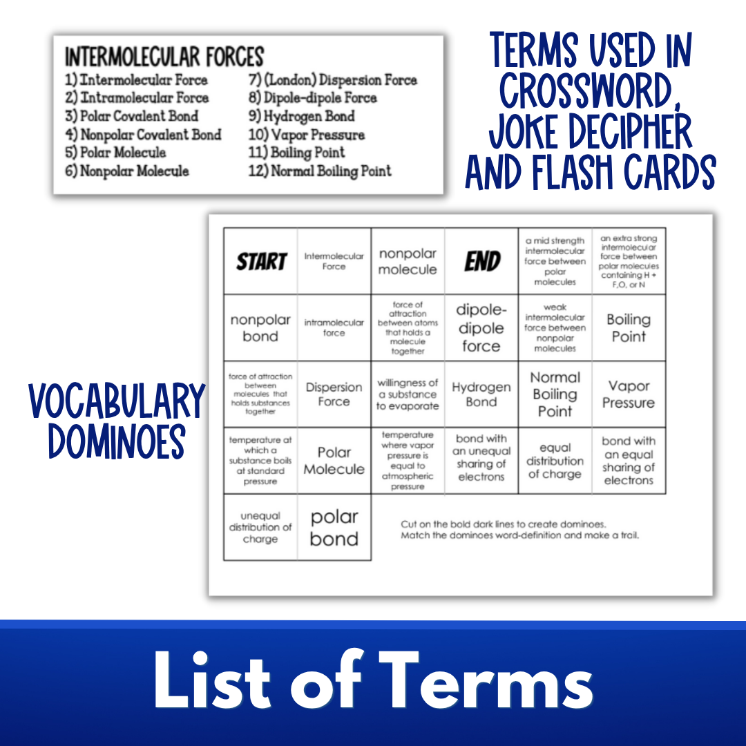 Intermolecular Forces Vocabulary Review: Crossword, Puzzle, Flash Cards, Quiz