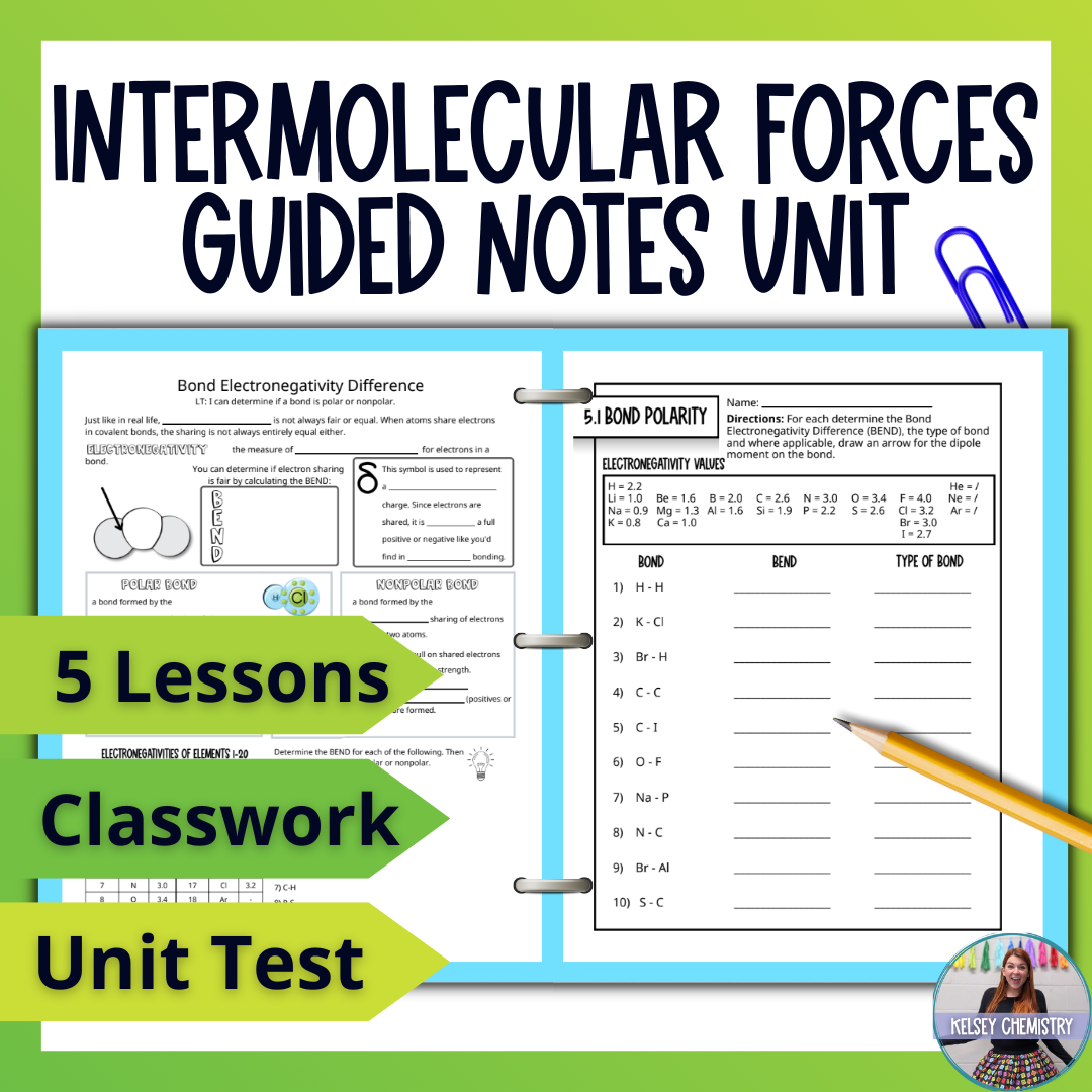 Intermolecular Forces Unit Bundle Guided Notes, Worksheets, Vocabulary and Test