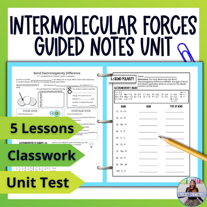 Intermolecular Forces Unit Bundle Guided Notes, Worksheets, Vocabulary and Test