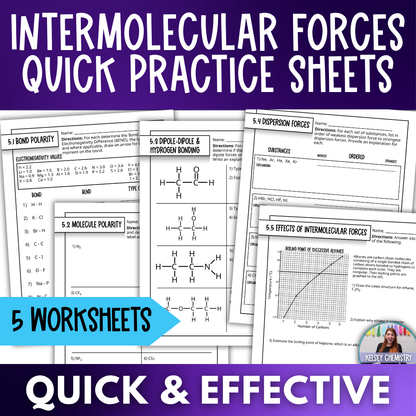 Intermolecular Forces Quick Practice Worksheets, Homework, Classwork, Review