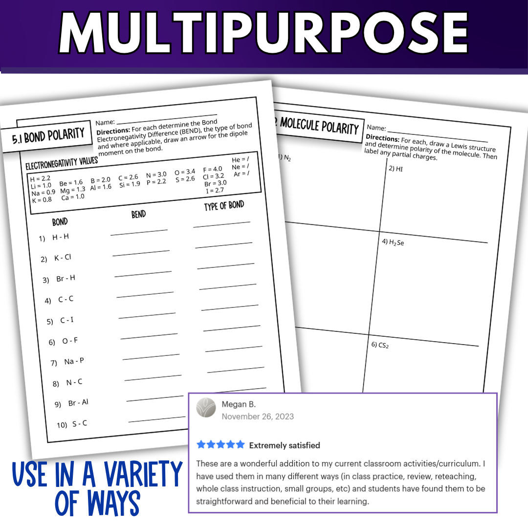 Intermolecular Forces Quick Practice Worksheets, Homework, Classwork, Review