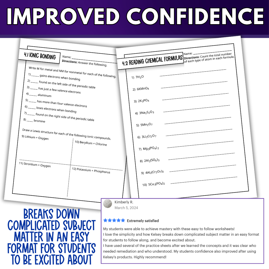 Chemical Bonding and Nomenclature Quick Practice Worksheets, Homework, Classwork